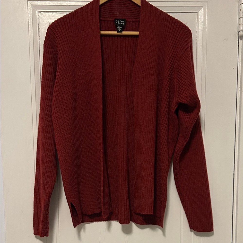 Eileen Fisher Deep Red Ribbed Cardigan